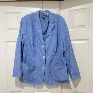 CHAPS Women’s Sz 18W‎ Blue White stripe Seersucker Linen Blazer Relaxed Career
